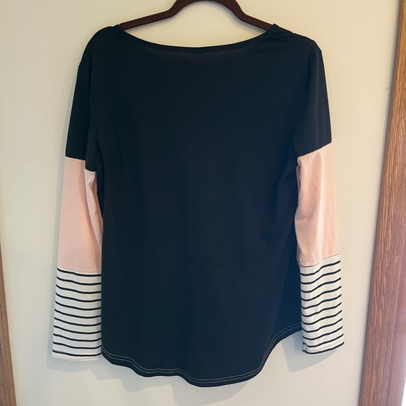 Stylish Black and Pink Striped Women's Nursing/Maternity Top - Picture 2 of 3